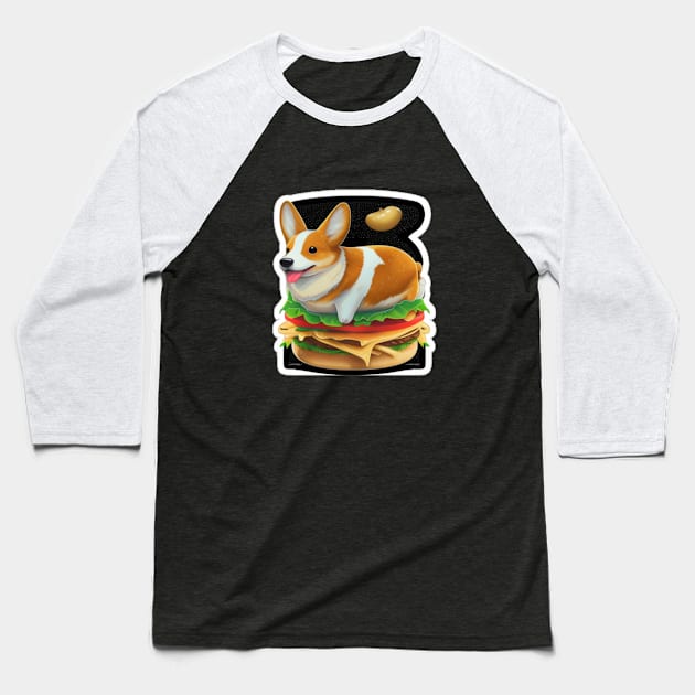 Corgi burger Baseball T-Shirt by LIMITLESS 